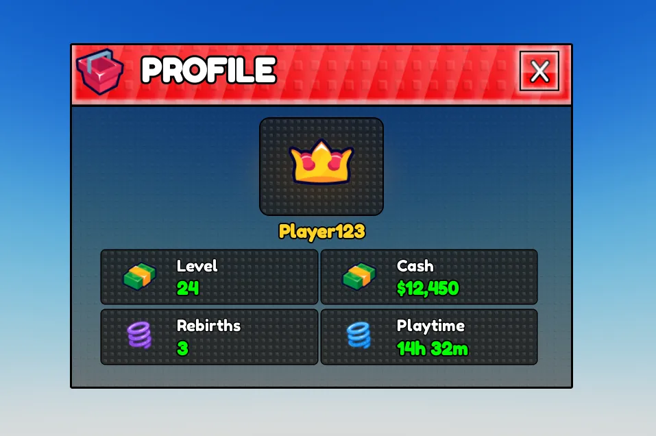 Generate Roblox Level Up & Progression UIs with AI — Bloxsmith AI-generated Roblox UI example