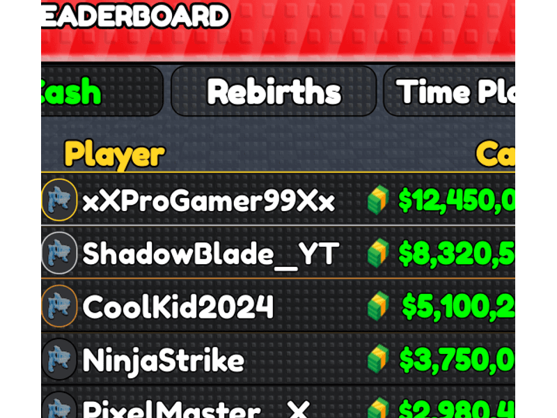 Generate Roblox Leaderboard UIs with AI — AI-generated Roblox UI example